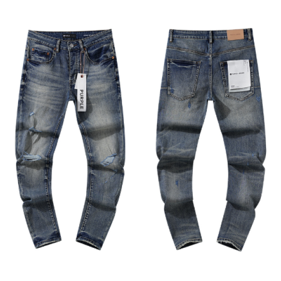 Light Blue Washed Slim Denim Jeans with Multi-Layer Knee Distressing
